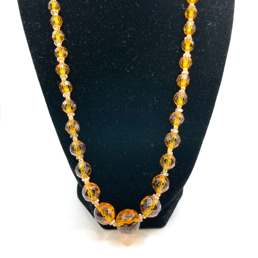 Vintage Unsigned Amber Glass Faceted Crystal Beaded Necklace